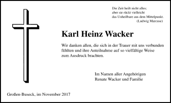 Traueranzeige von Karl Heinz Wacker von Giessener Allgemeine, Alsfelder Allgemeine