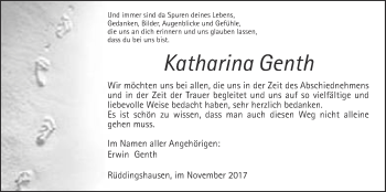 Traueranzeige von Katharina Genth von Rabenauer Zeitung
