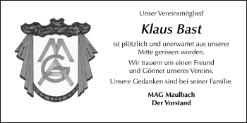Traueranzeige von Klaus Bast von Alsfelder Allgemeine