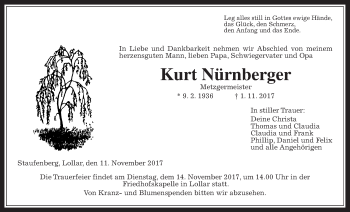Traueranzeige von Kurt Nürnberger von Giessener Allgemeine, Alsfelder Allgemeine