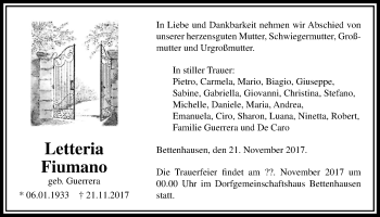 Traueranzeige von Letteria Fiumano von Licher Wochenblatt, Licher Wochenblatt, Licher Wochenblatt