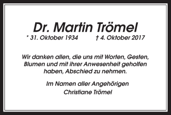 Traueranzeige von Martin Trömel von Giessener Allgemeine, Alsfelder Allgemeine