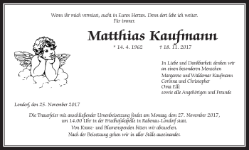 Traueranzeige von Matthias Kaufmann von Giessener Allgemeine, Alsfelder Allgemeine
