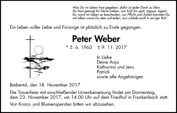Traueranzeige von Peter Weber von Giessener Allgemeine, Alsfelder Allgemeine