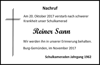Traueranzeige von Reiner Sann von Alsfelder Allgemeine