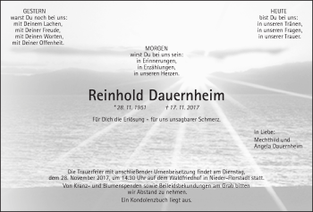 Traueranzeige von Reinhold Dauernheim von Wetterauer Zeitung, Wetterauer Zeitung