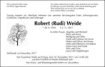 Traueranzeige von Robert Weide von Wetterauer Zeitung, Wetterauer Zeitung