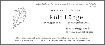 Traueranzeige von Rolf Lüdge von Wetterauer Zeitung, Wetterauer Zeitung