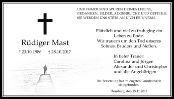 Traueranzeige von Rüdiger Mast von Alsfelder Allgemeine