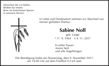 Traueranzeige von Sabine Noll von Giessener Allgemeine, Alsfelder Allgemeine