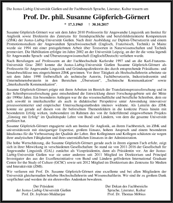 Traueranzeige von Susanne Göpferich-Görnert von Giessener Allgemeine, Alsfelder Allgemeine