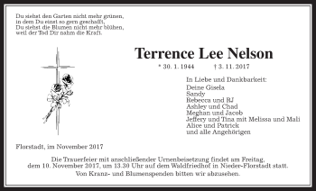 Traueranzeige von Terrence Lee Nelson von Wetterauer Zeitung, Wetterauer Zeitung