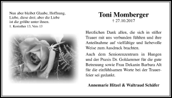 Traueranzeige von Toni Momberger von Licher Wochenblatt, Licher Wochenblatt, Licher Wochenblatt