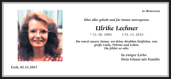 Traueranzeige von Ulrike Lechner von Giessener Allgemeine, Alsfelder Allgemeine, Wetterauer Zeitung, Wetterauer Zeitung