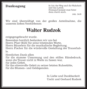 Traueranzeige von Walter Rudzok von Wetterauer Zeitung, Wetterauer Zeitung