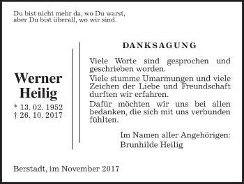 Traueranzeige von Werner Heilig von Wetterauer Zeitung, Wetterauer Zeitung
