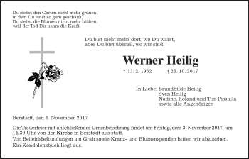 Traueranzeige von Werner Heilig von Wetterauer Zeitung, Wetterauer Zeitung