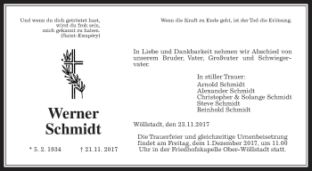 Traueranzeige von Werner Schmidt von Wetterauer Zeitung, Wetterauer Zeitung
