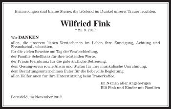 Traueranzeige von Wilfried Fink von Alsfelder Allgemeine