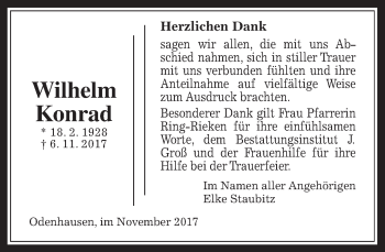 Traueranzeige von Wilhelm Konrad von Rabenauer Zeitung