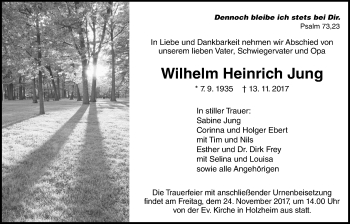 Traueranzeige von Wilhelm Heinrich Jung von Giessener Allgemeine, Alsfelder Allgemeine