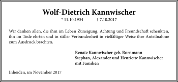 Traueranzeige von Wolf-Dietrich Kannwischer von Licher Wochenblatt, Licher Wochenblatt, Licher Wochenblatt