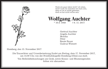 Traueranzeige von Wolfgang Auchter von Alsfelder Allgemeine