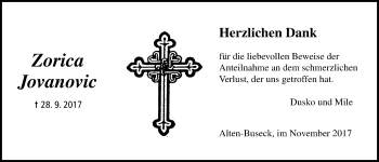 Traueranzeige von Zorica Jovanovic von Giessener Allgemeine, Alsfelder Allgemeine