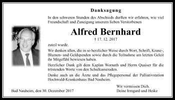 Traueranzeige von Alfred Bernhard von Wetterauer Zeitung, Wetterauer Zeitung