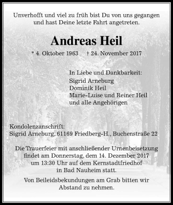 Traueranzeige von Andreas Heil von Wetterauer Zeitung, Wetterauer Zeitung