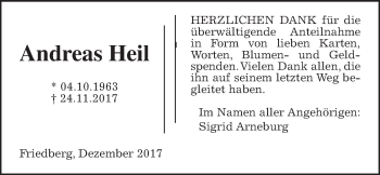 Traueranzeige von Andreas Heil von Wetterauer Zeitung, Wetterauer Zeitung