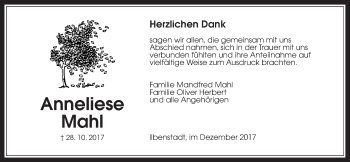 Traueranzeige von Anneliese Mahl von Wetterauer Zeitung, Wetterauer Zeitung