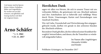 Traueranzeige von Arno Schäfer von Giessener Allgemeine, Alsfelder Allgemeine