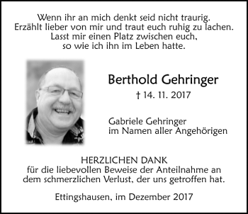 Traueranzeige von Berthold Gehringer von Licher Wochenblatt, Licher Wochenblatt, Licher Wochenblatt
