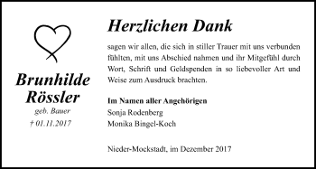 Traueranzeige von Brunhilde Rössler von Wetterauer Zeitung, Wetterauer Zeitung