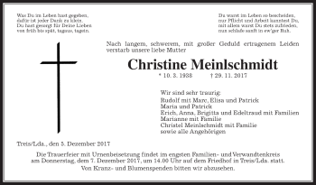 Traueranzeige von Christine Meinlschmidt von Giessener Allgemeine, Alsfelder Allgemeine