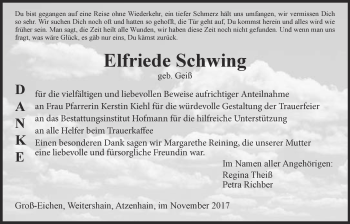 Traueranzeige von Elfriede Schwing von Giessener Allgemeine, Alsfelder Allgemeine
