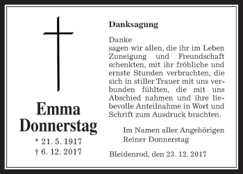 Traueranzeige von Emma Donnerstag von Alsfelder Allgemeine