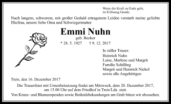 Traueranzeige von Emmi Nuhn von Giessener Allgemeine, Alsfelder Allgemeine