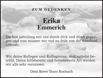 Traueranzeige von Erika Emmerich von Wetterauer Zeitung, Wetterauer Zeitung