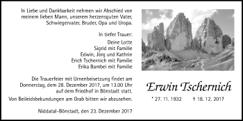 Traueranzeige von Erwin Tschernich von Wetterauer Zeitung, Wetterauer Zeitung