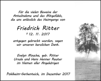 Traueranzeige von Friedrich Ritter von Giessener Allgemeine, Alsfelder Allgemeine, Pohlheimer Nachrichten