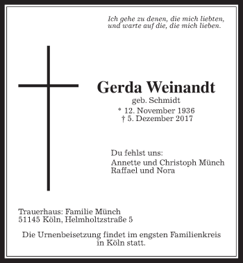 Traueranzeige von Gerda Weinandt von Giessener Allgemeine, Alsfelder Allgemeine