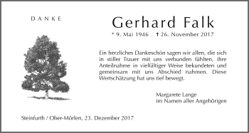 Traueranzeige von Gerhard Falk von Wetterauer Zeitung, Wetterauer Zeitung