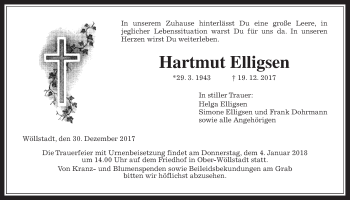 Traueranzeige von Hartmut Elligsen von Wetterauer Zeitung, Wetterauer Zeitung