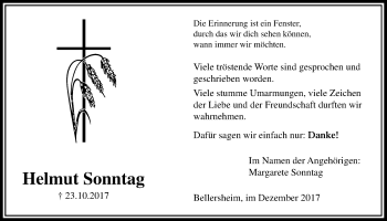 Traueranzeige von Helmut Sonntag von Giessener Allgemeine, Alsfelder Allgemeine