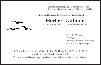 Traueranzeige von Herbert Guthier von Wetterauer Zeitung, Wetterauer Zeitung