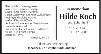Traueranzeige von Hilde Koch von Giessener Allgemeine, Alsfelder Allgemeine