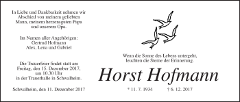 Traueranzeige von Horst Hofmann von Wetterauer Zeitung, Wetterauer Zeitung