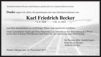 Traueranzeige von Karl Friedrich Becker von Alsfelder Allgemeine